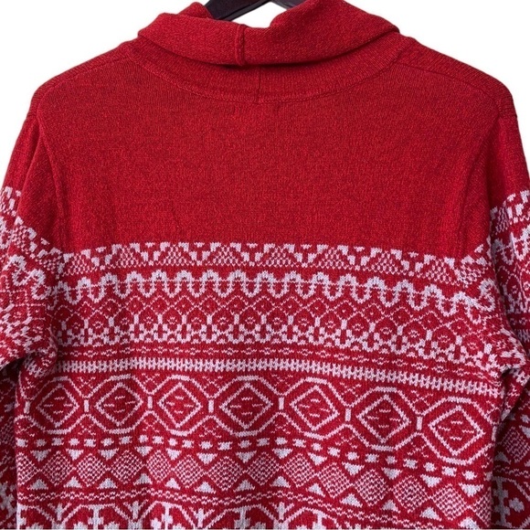 Eddie Bauer Red and White Fair Isle Cowl Neck Wool Blend Pullover Sweater Size L - Picture 6 of 11